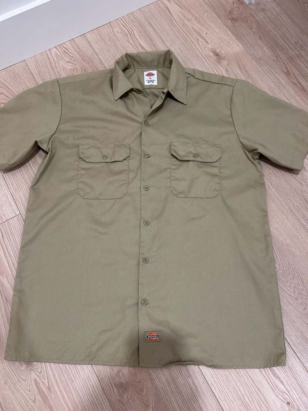 Dickies Short Sleeve Work Shirt Size Large Khaki Button Down